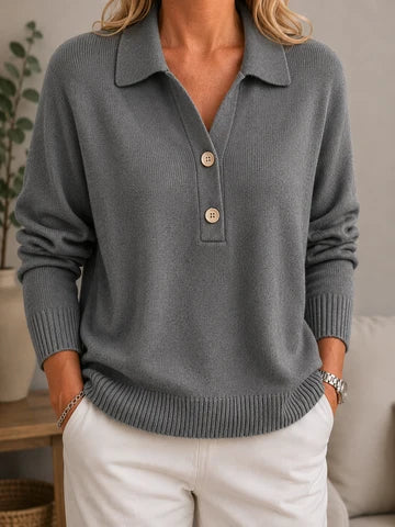 MAISON CHÉRIE | Suéter de mujer con cuello de camisa y botones decorativos finos