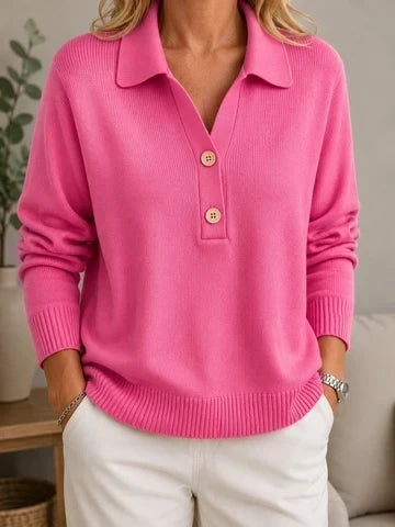 MAISON CHÉRIE | Suéter de mujer con cuello de camisa y botones decorativos finos