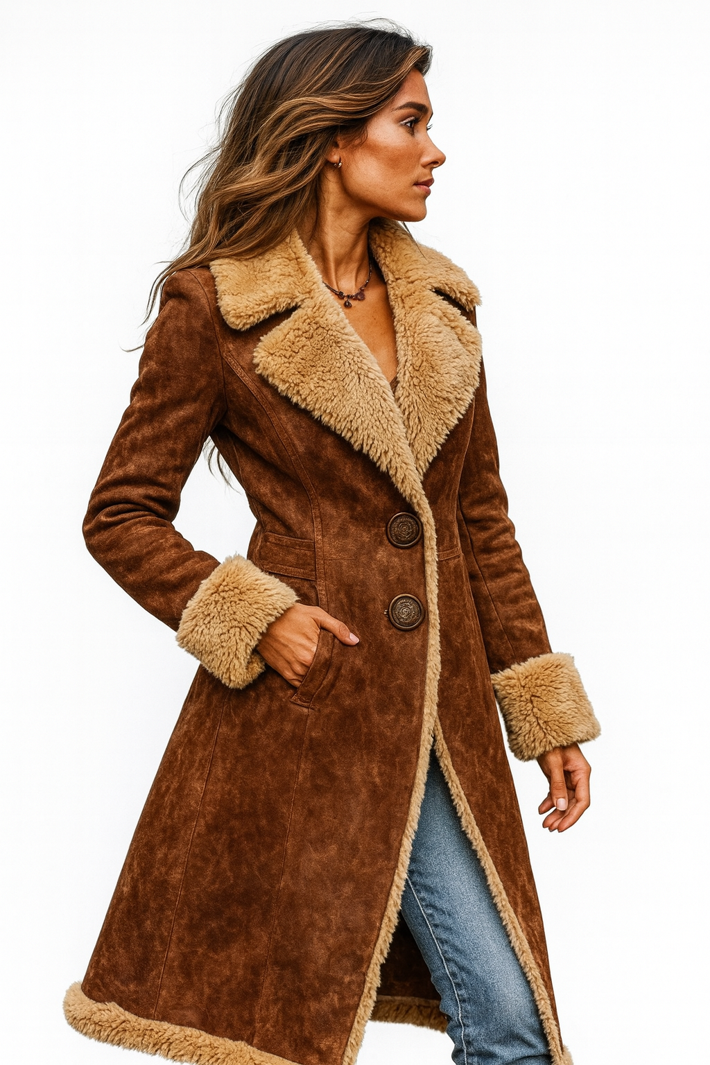 MAISON CHÉRIE | Abrigo largo de mujer con piel sintética – abrigo de invierno de estilo vintage