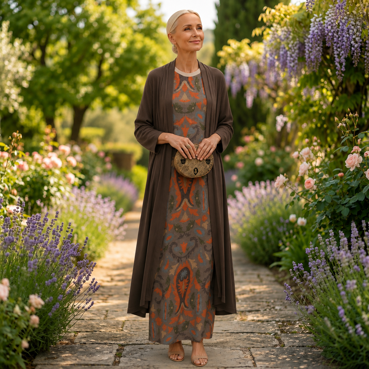 MAISON CHÉRIE | Conjunto de vestido largo para mujer con chaleco abierto a juego