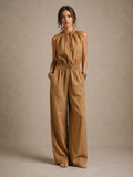 MAISON CHÉRIE | Serena | Mono Color Camel con Cuello Alto Anudado y Pierna Ancha
