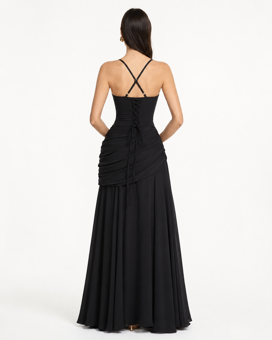 MAISON CHÉRIE | Vestido maxi mujer con escote cuadrado y drapeado lateral