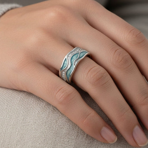 Anillo Élise | Ondas Turquesa en Plata