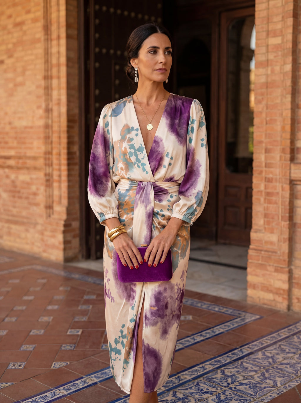 MAISON CHÉRIE | Vestido mujer elegante escote V – vestido midi fluido con cinturón