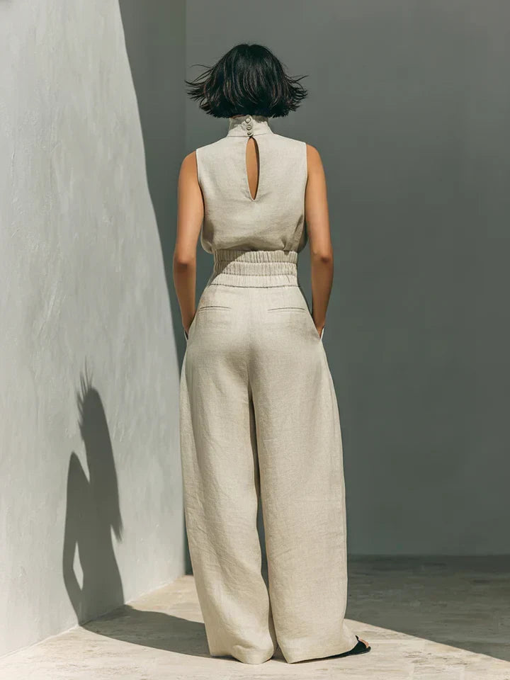 MAISON CHÉRIE | Fernanda | Conjunto Minimalista de Top y Pantalón de Pierna Ancha en Algodón y Lino para Mujer