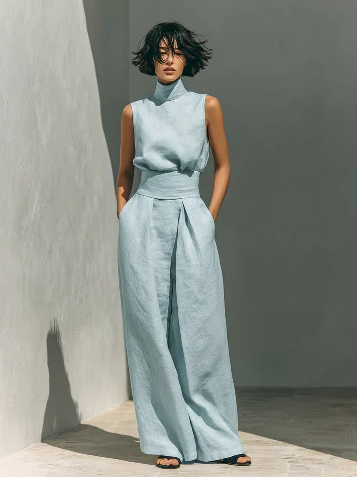 MAISON CHÉRIE | Fernanda | Conjunto Minimalista de Top y Pantalón de Pierna Ancha en Algodón y Lino para Mujer