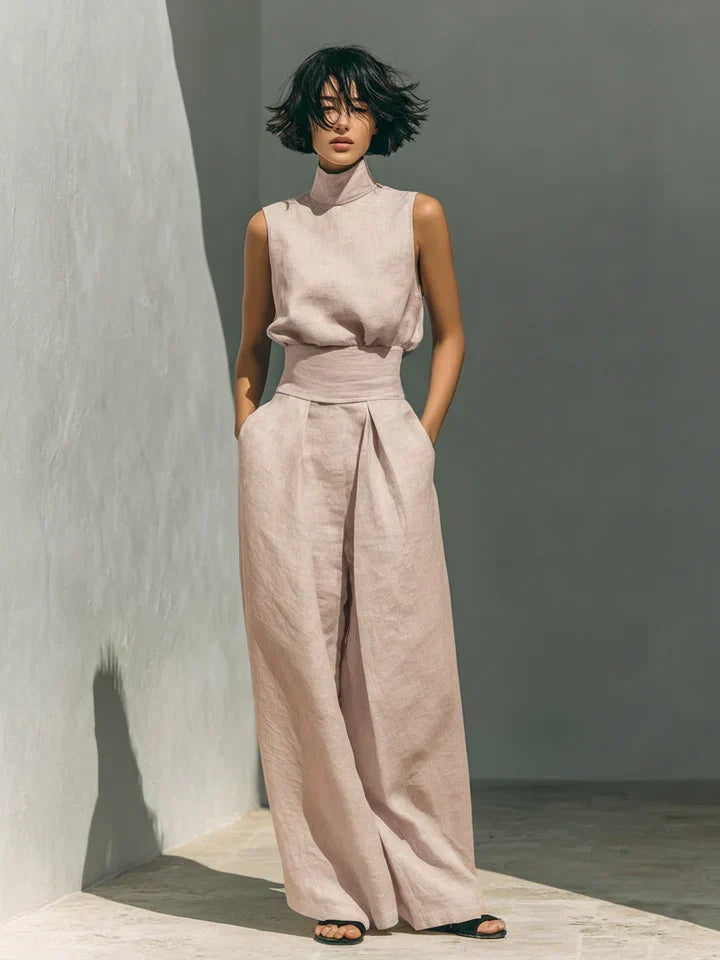 MAISON CHÉRIE | Fernanda | Conjunto Minimalista de Top y Pantalón de Pierna Ancha en Algodón y Lino para Mujer