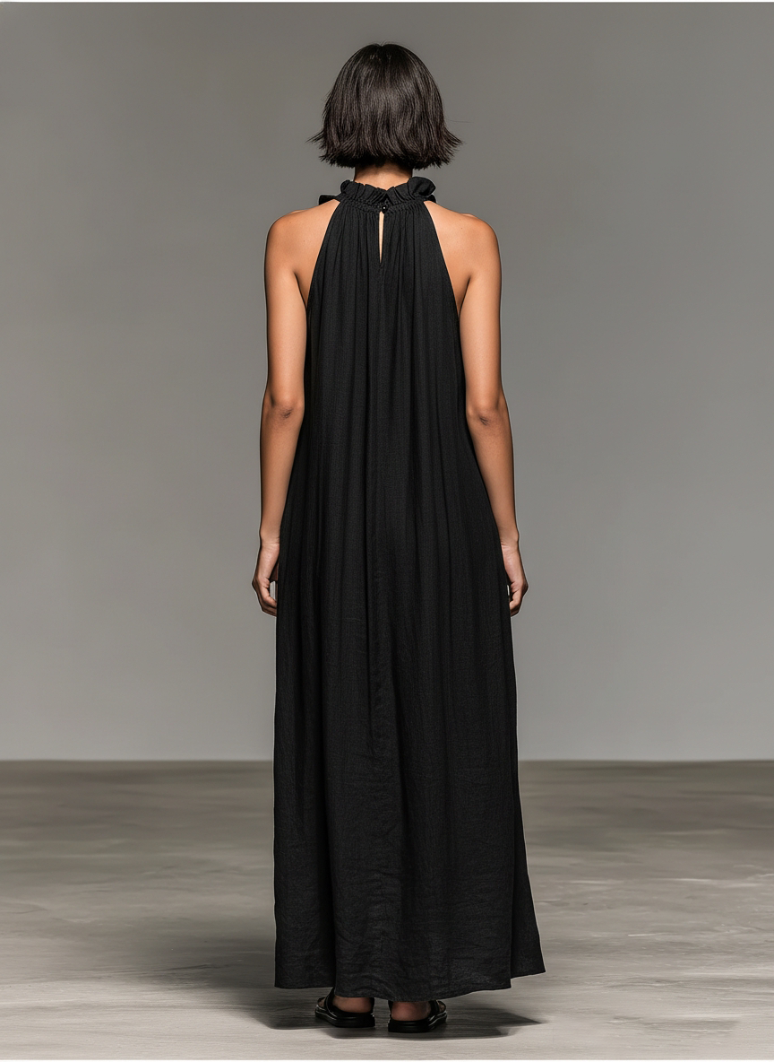MAISON CHÉRIE | Vestido maxi mujer sin mangas con volantes y bolsillos