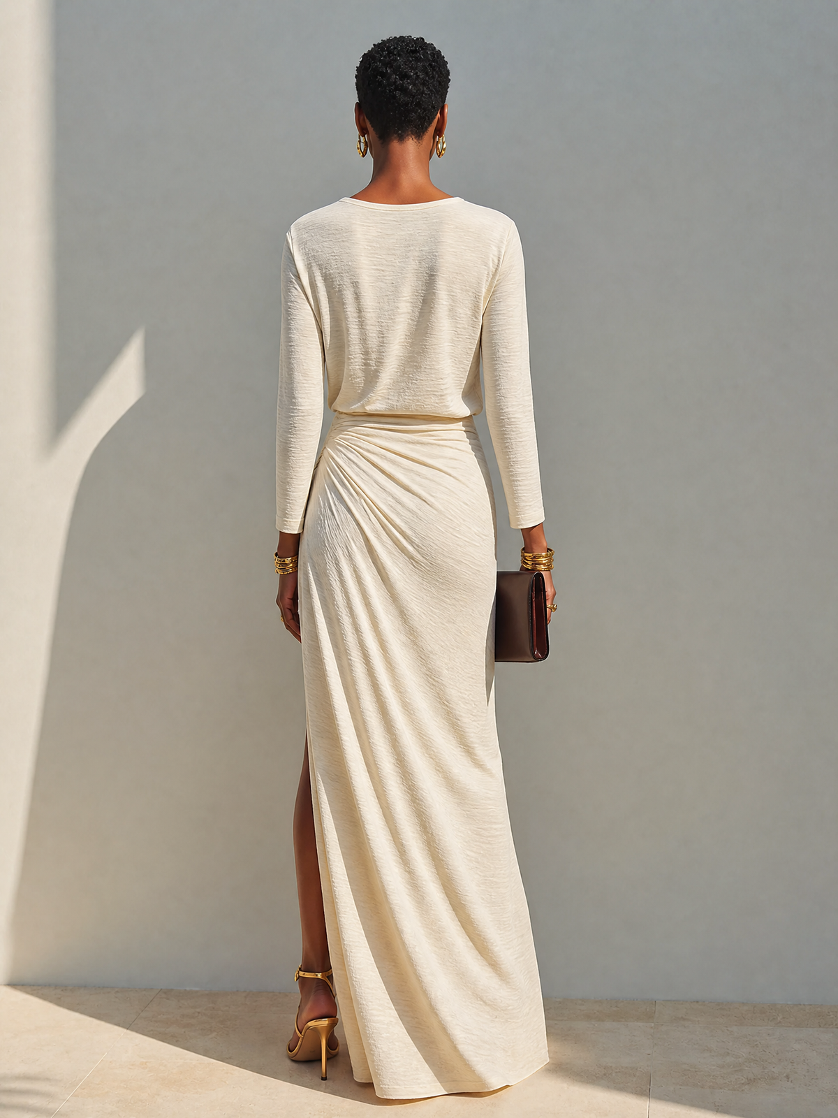 MAISON CHÉRIE | Vestido largo drapeado para mujer con abertura lateral