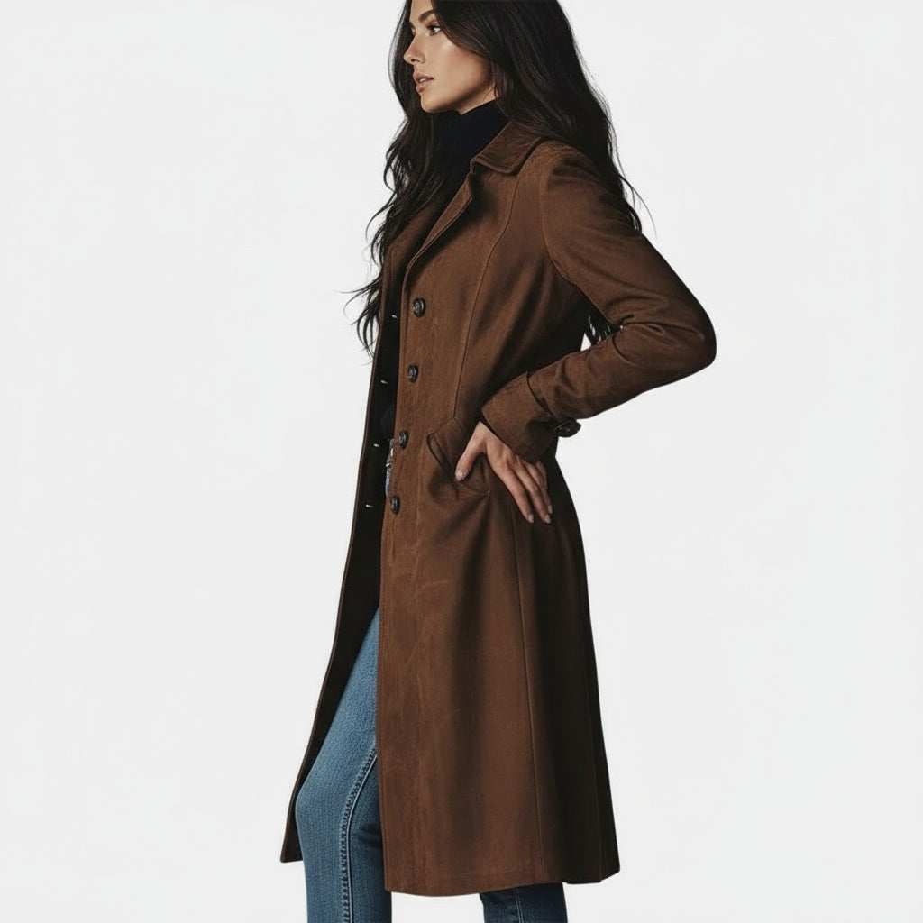 MAISON CHÉRIE | Abrigo largo mujer efecto ante – aun abrigo elegante con botones