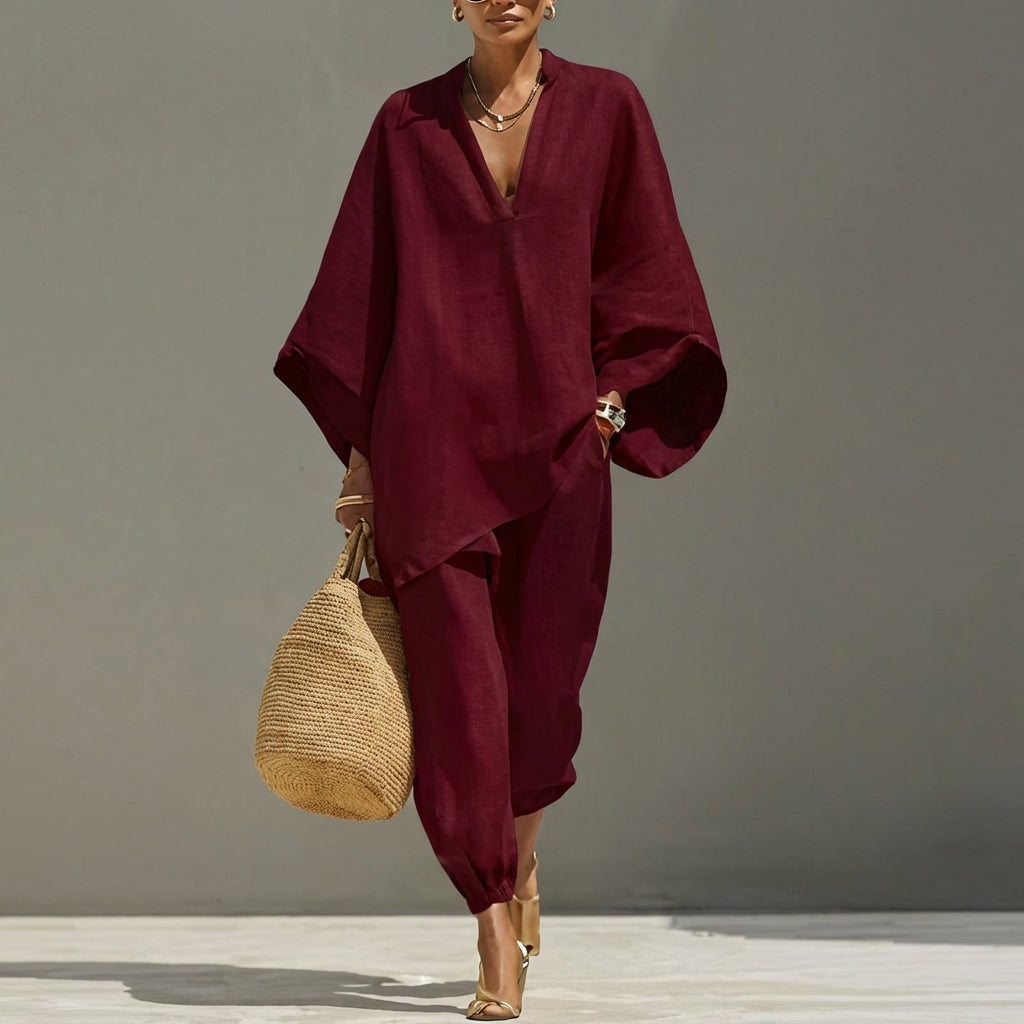 MAISON CHÉRIE | Silvia | Conjunto Casual de Dos Piezas con Cuello en V para Mujer