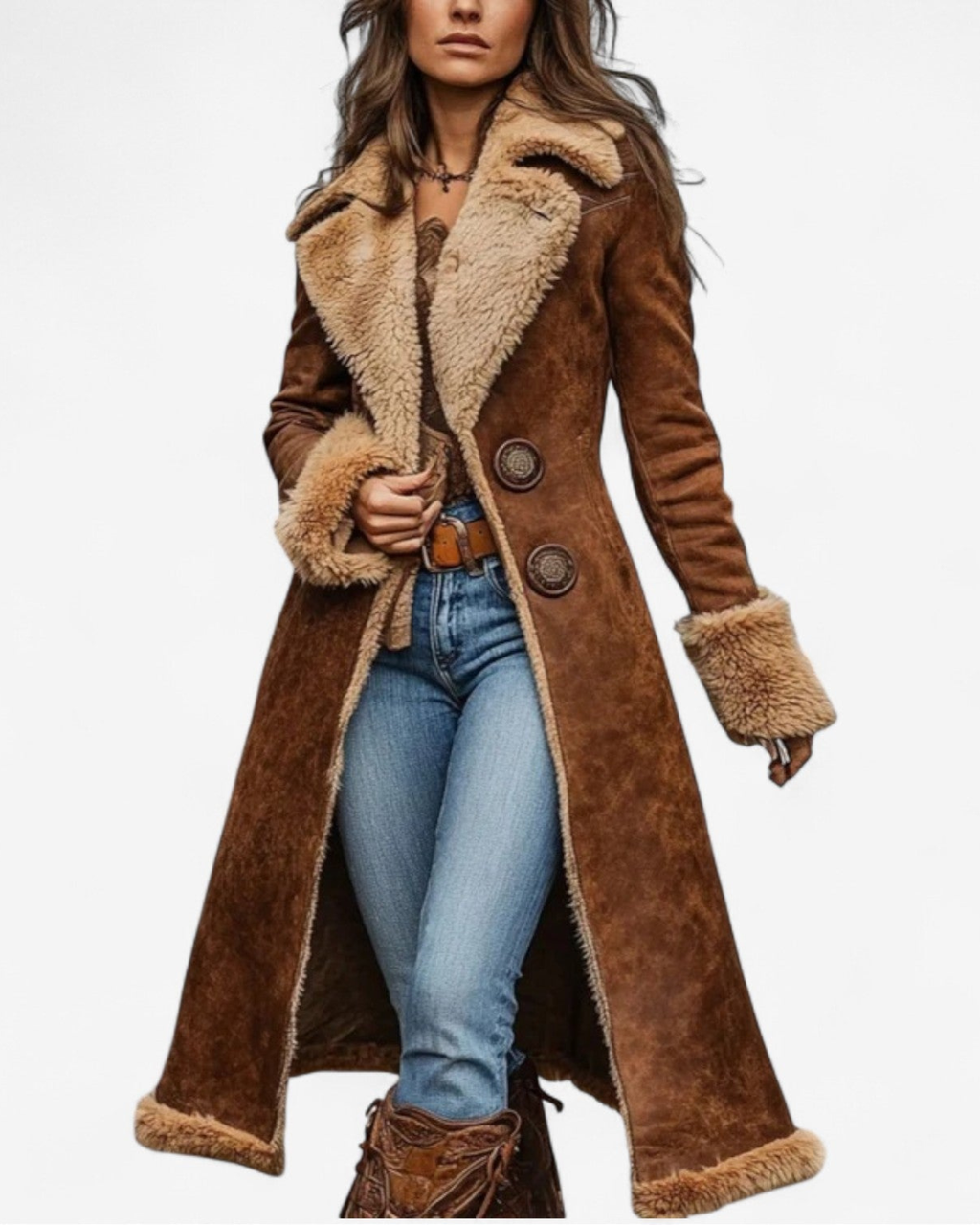 MAISON CHÉRIE | Abrigo largo de mujer con piel sintética – abrigo de invierno de estilo vintage