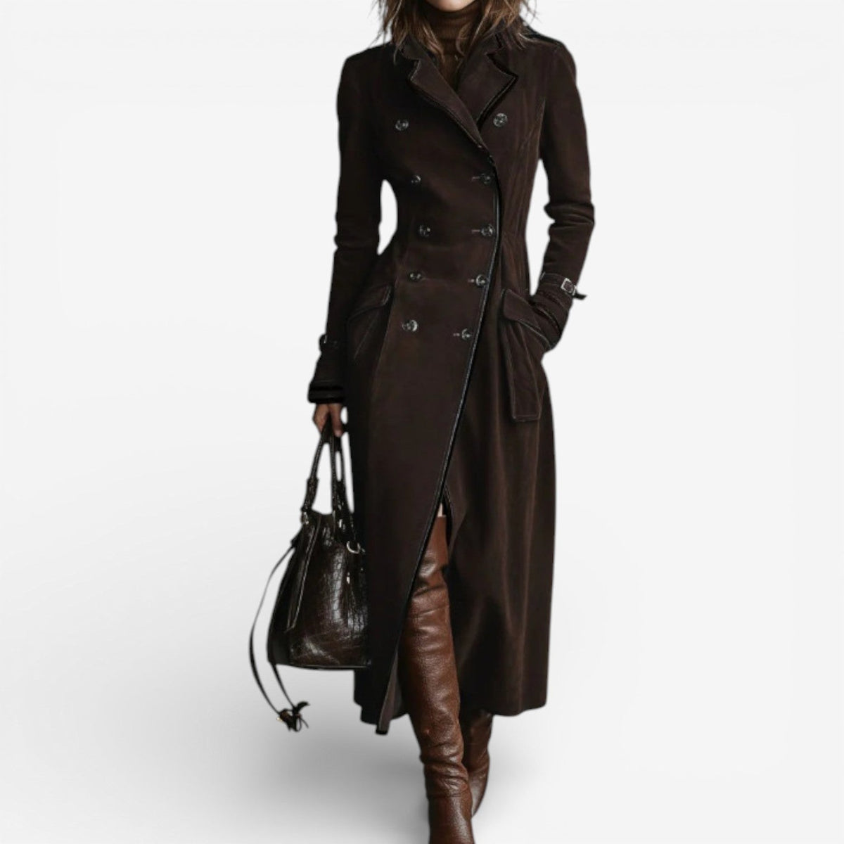 Abrigo largo Sophie | Estilo Trench Efecto Ante