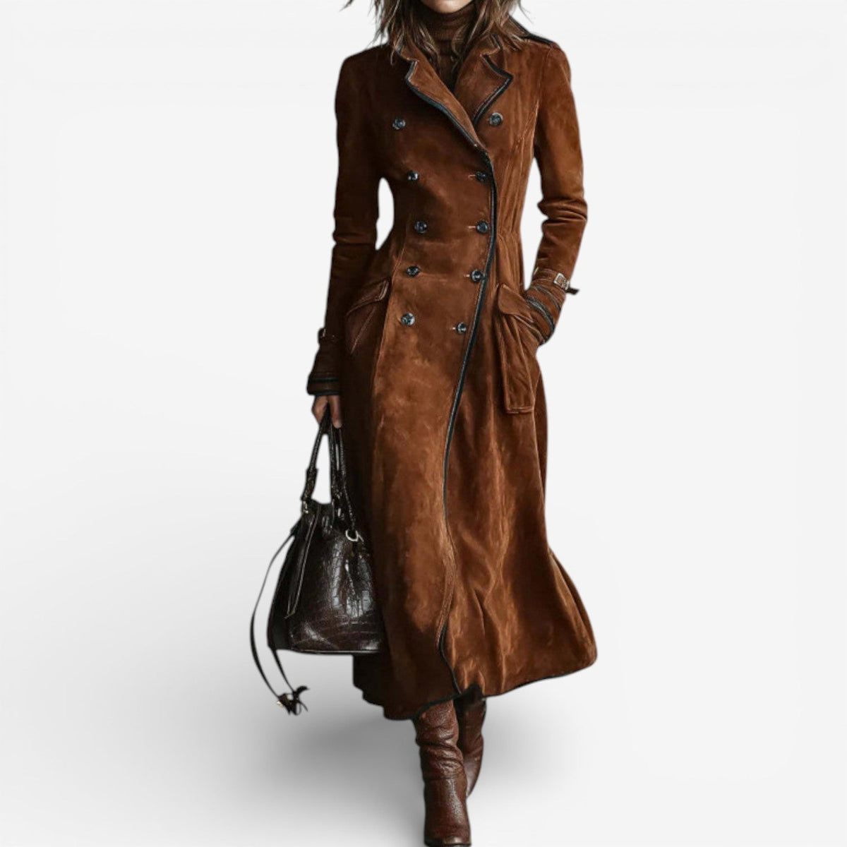 MAISON CHÉRIE | Abrigo largo mujer estilo trench efecto ante – abrigo elegante mujer