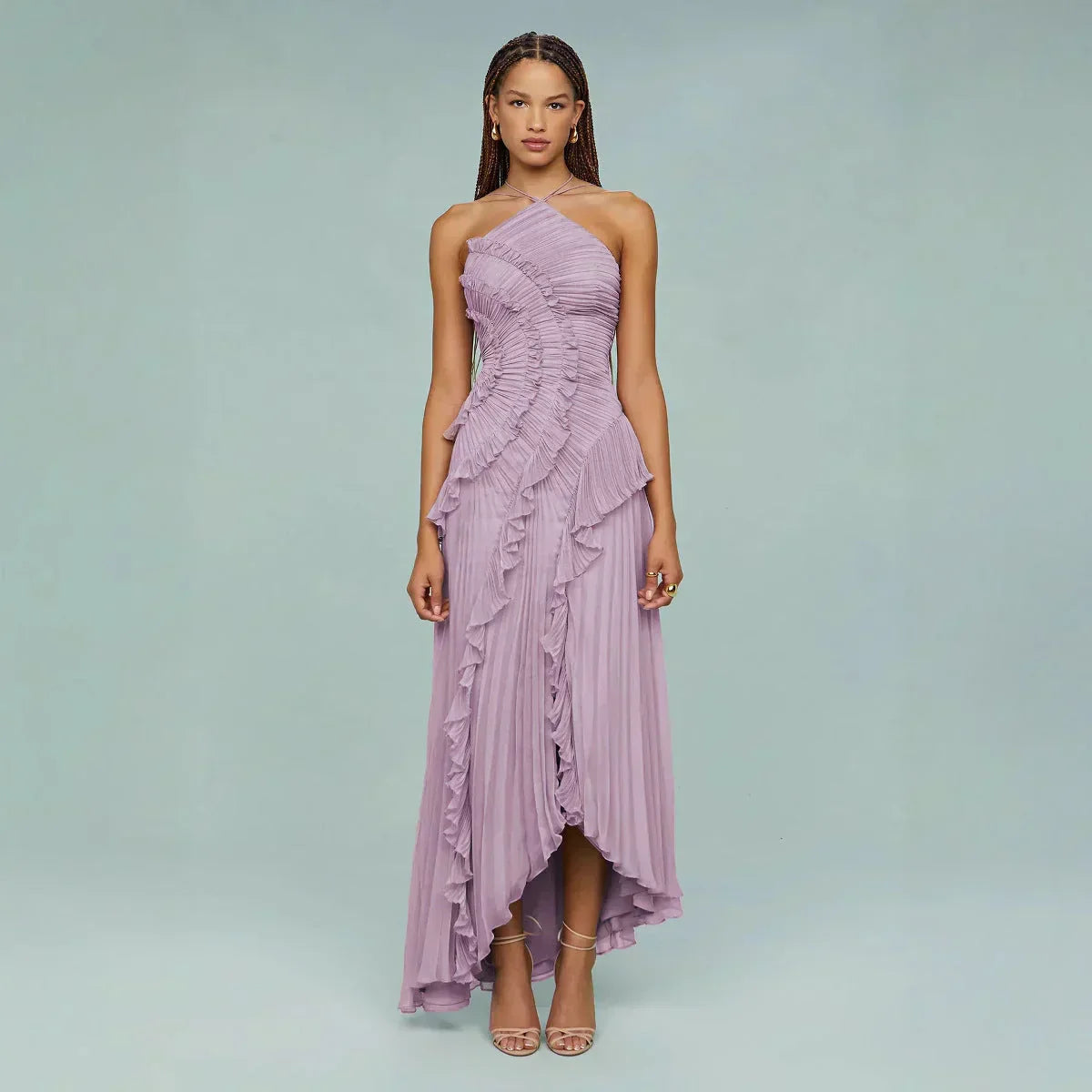 MAISON CHÉRIE | Vestido largo mujer con volantes y escote halter