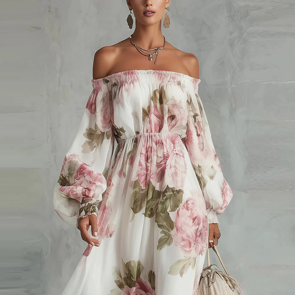 MAISON CHÉRIE | Vestido maxi floral para mujer con hombros descubiertos
