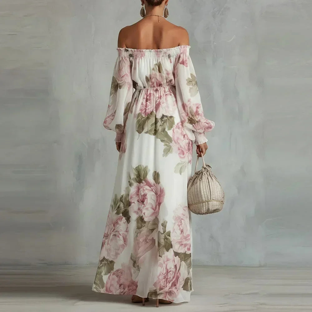 MAISON CHÉRIE | Vestido maxi floral para mujer con hombros descubiertos