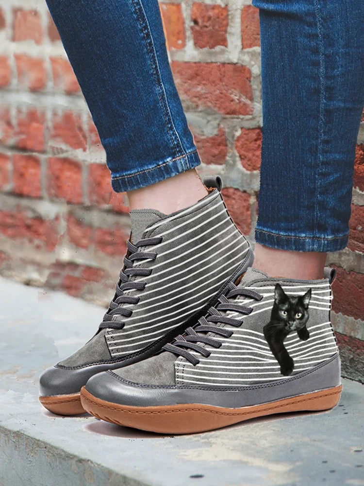 MAISON CHÉRIE | Botas Mujer Con Diseño De Gato – Botines Casuales Cómodos Para Otoño E Invierno
