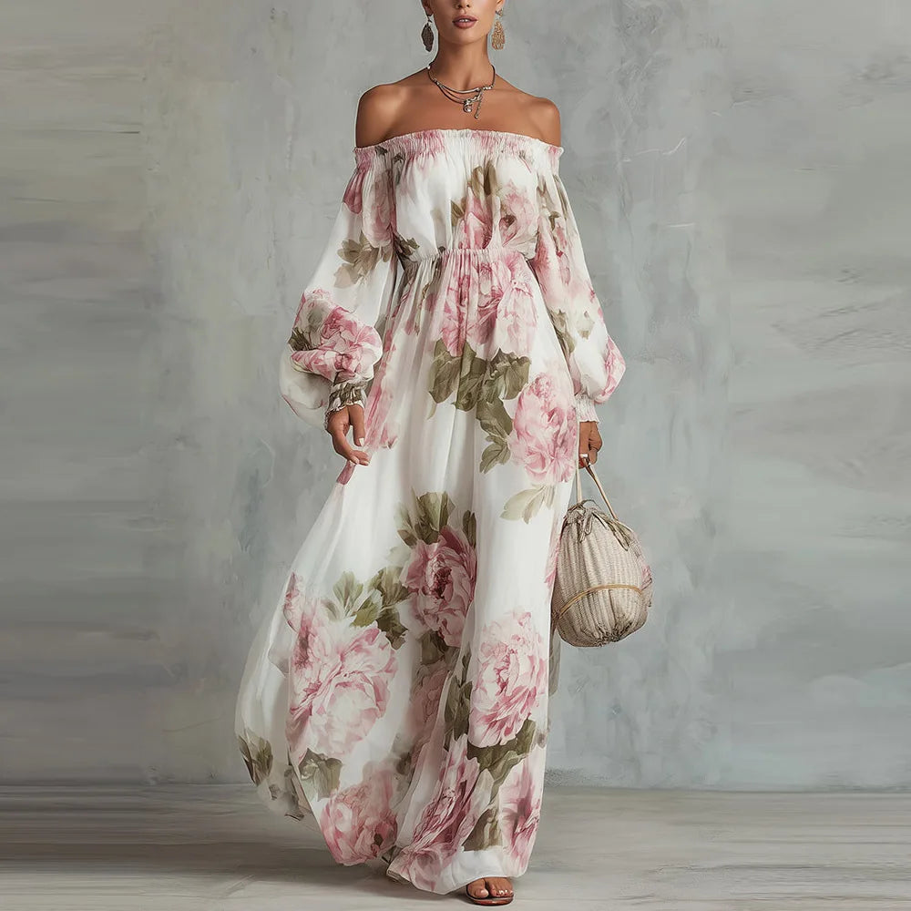 MAISON CHÉRIE | Vestido maxi floral para mujer con hombros descubiertos