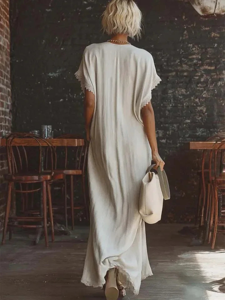 MAISON CHÉRIE | Vestido largo mujer con encaje y escote en V verano elegante