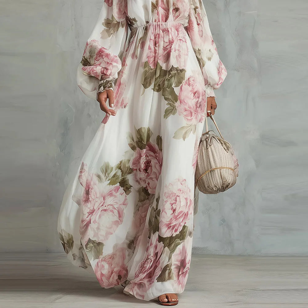 MAISON CHÉRIE | Vestido maxi floral para mujer con hombros descubiertos
