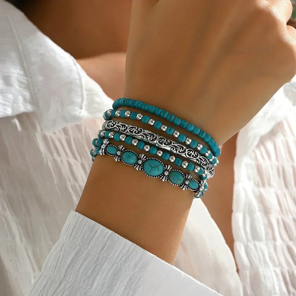 MAISON CHÉRIE | Conjunto de pulseras boho con perlas turquesa
