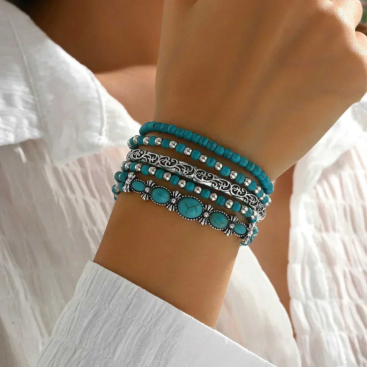 MAISON CHÉRIE | Conjunto de pulseras boho con perlas turquesa