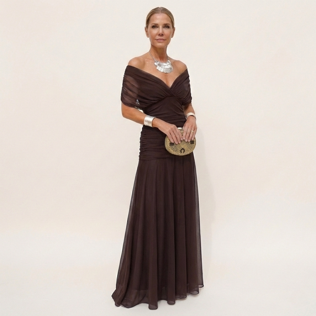 MAISON CHÉRIE | Vestido Largo Mujer Elegante Fluido – Escote V y Diseño Sofisticado