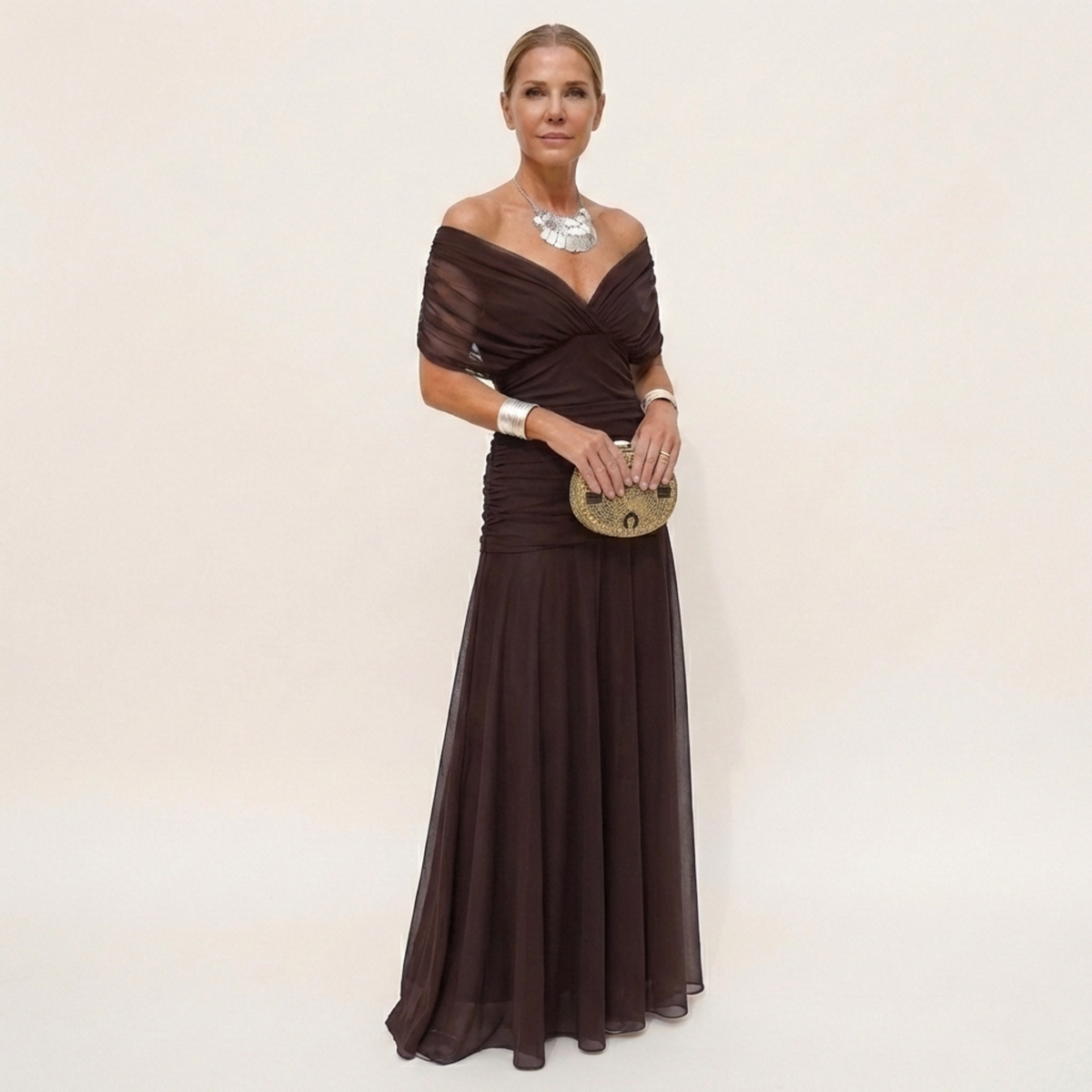 MAISON CHÉRIE | Vestido Largo Mujer Elegante Fluido – Escote V y Diseño Sofisticado