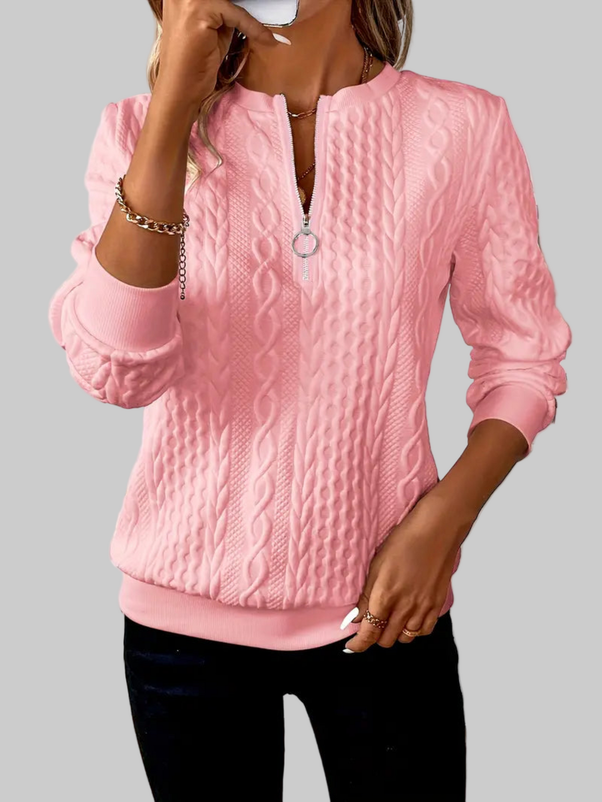 MAISON CHÉRIE | Suéter Mujer De Punto Trenzado Con Cremallera – Jersey Cálido Y Casual