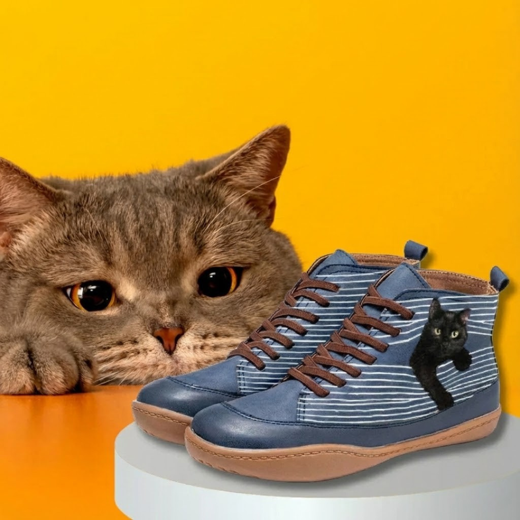 MAISON CHÉRIE | Botas Mujer Con Diseño De Gato – Botines Casuales Cómodos Para Otoño E Invierno