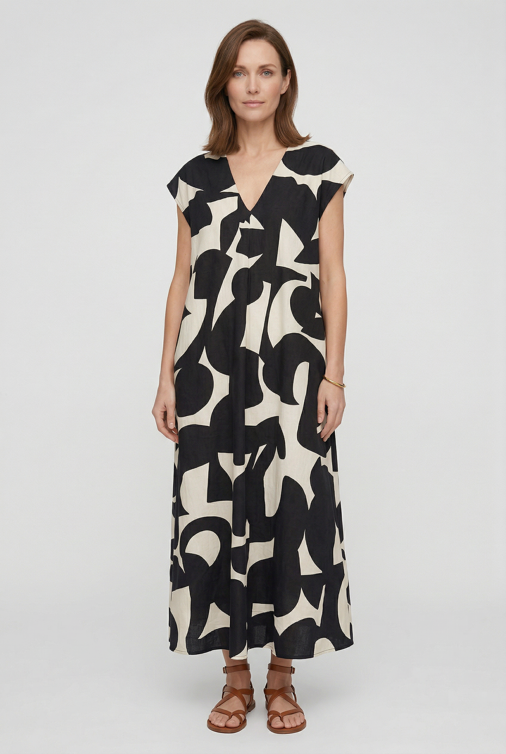 MAISON CHÉRIE | Vestido largo para mujer con estampado abstracto y escote en V