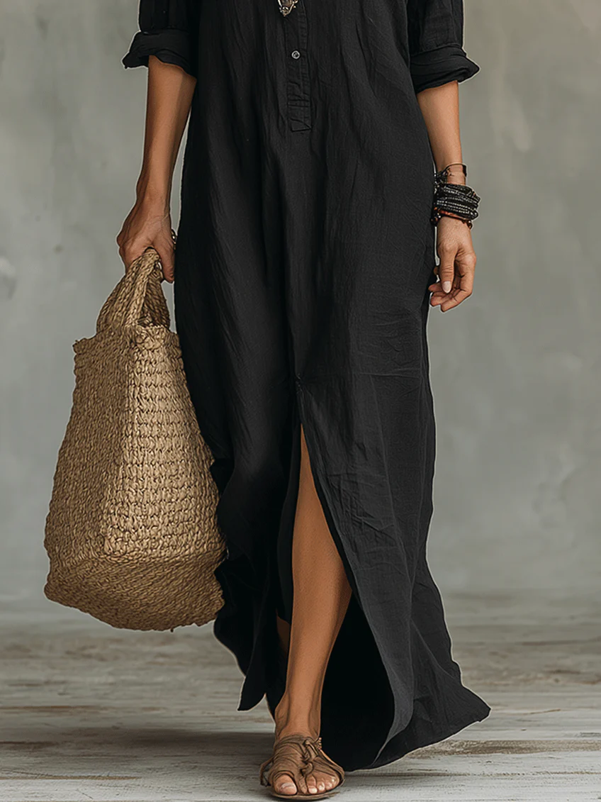 MAISON CHÉRIE | Vestido largo mujer fluido elegante con botones – vestido camisero ligero estilo atemporal