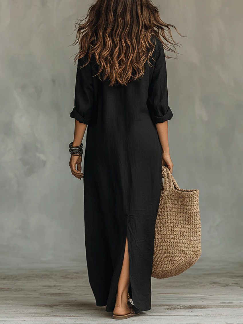 MAISON CHÉRIE | Vestido largo mujer fluido elegante con botones – vestido camisero ligero estilo atemporal