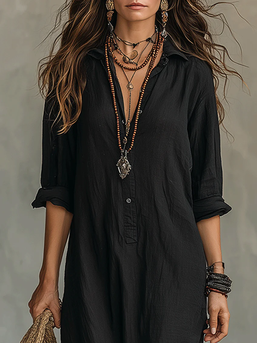 MAISON CHÉRIE | Vestido largo mujer fluido elegante con botones – vestido camisero ligero estilo atemporal