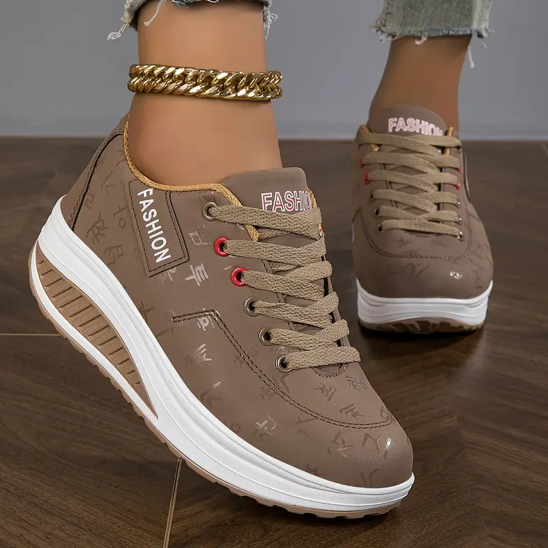 MAISON CHÉRIE | Zapatillas mujer plataforma cuero sintético cordones suela gruesa casual diario