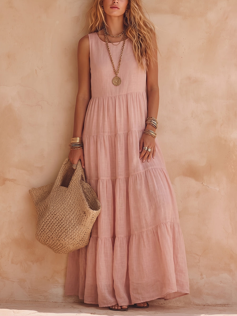 MAISON CHÉRIE | Vestido largo sin mangas para mujer de algodón y lino con corte fluido