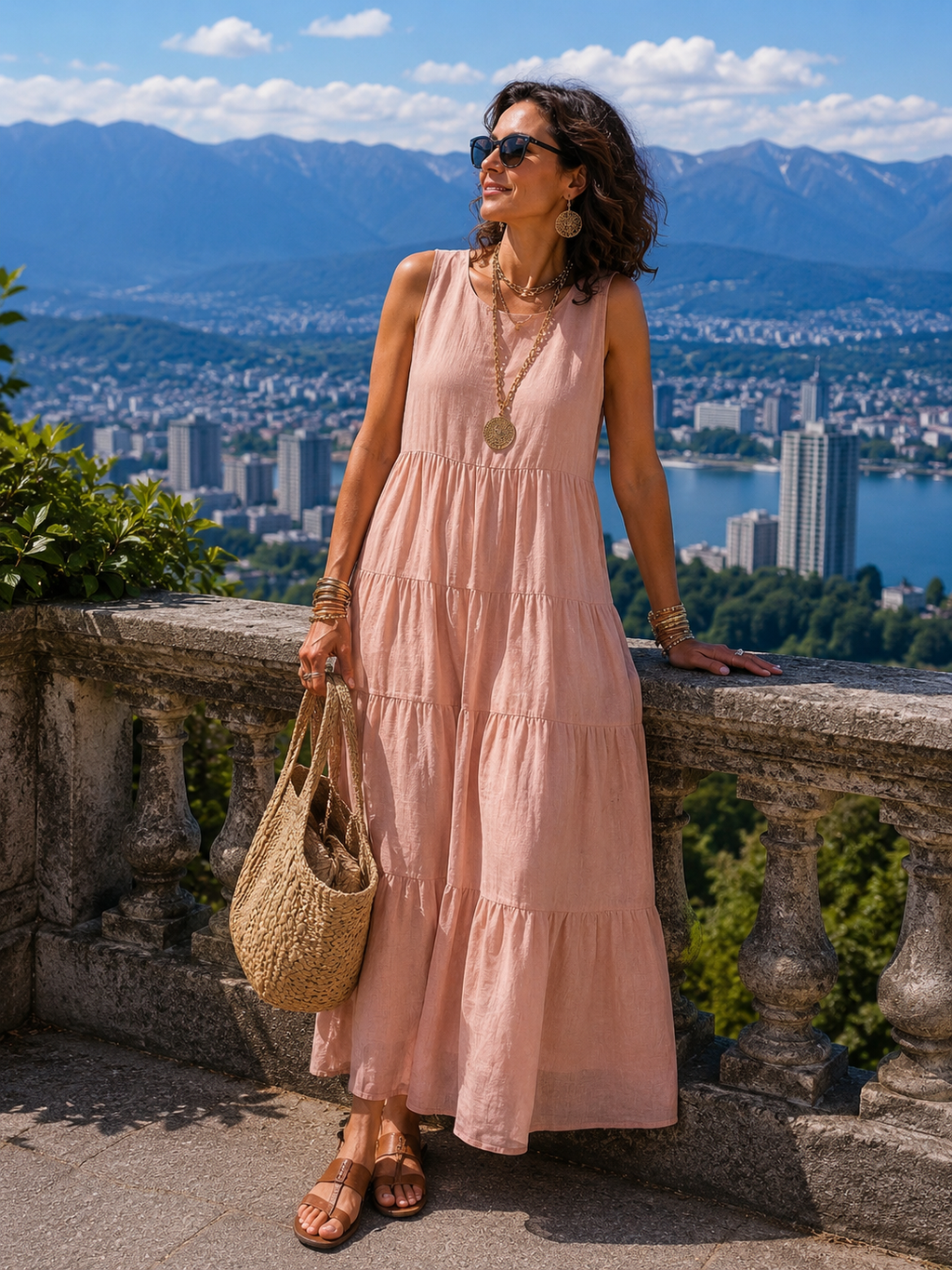 MAISON CHÉRIE | Vestido largo sin mangas para mujer de algodón y lino con corte fluido