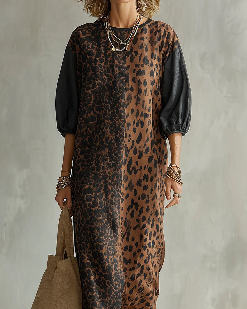 MAISON CHÉRIE | Vestido de mujer con estampado leopardo y mangas abullonadas