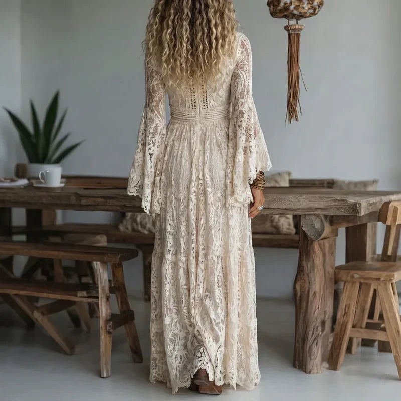MAISON CHÉRIE | Vestido largo mujer de encaje vintage con mangas acampanadas