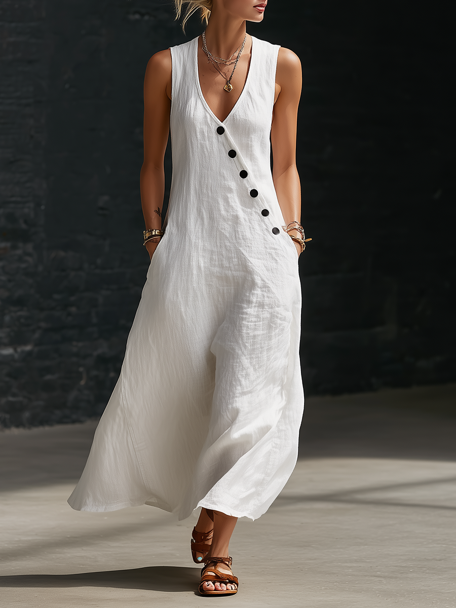 MAISON CHÉRIE | Vestido Maxi Mujer Minimalista con Botones – Estilo Elegante Fluido