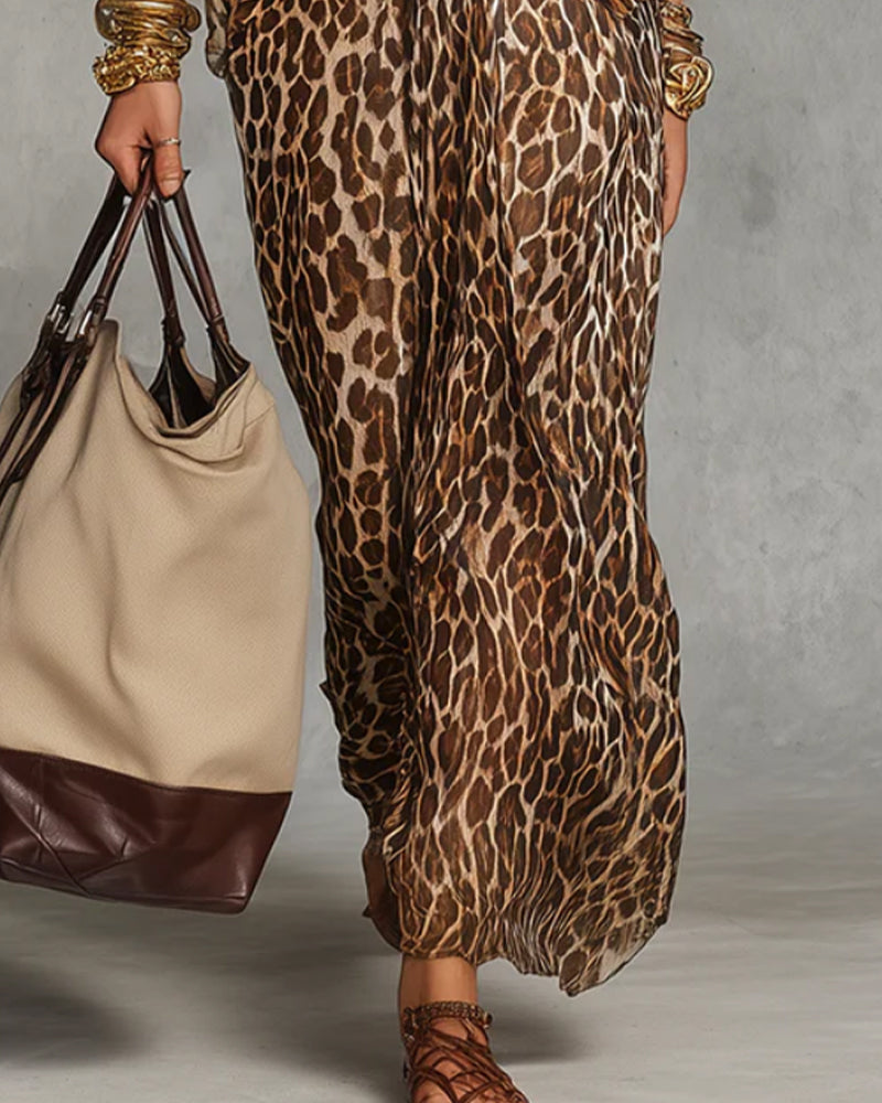 MAISON CHÉRIE | Vestido maxi para mujer con estampado animal y detalle drapeado