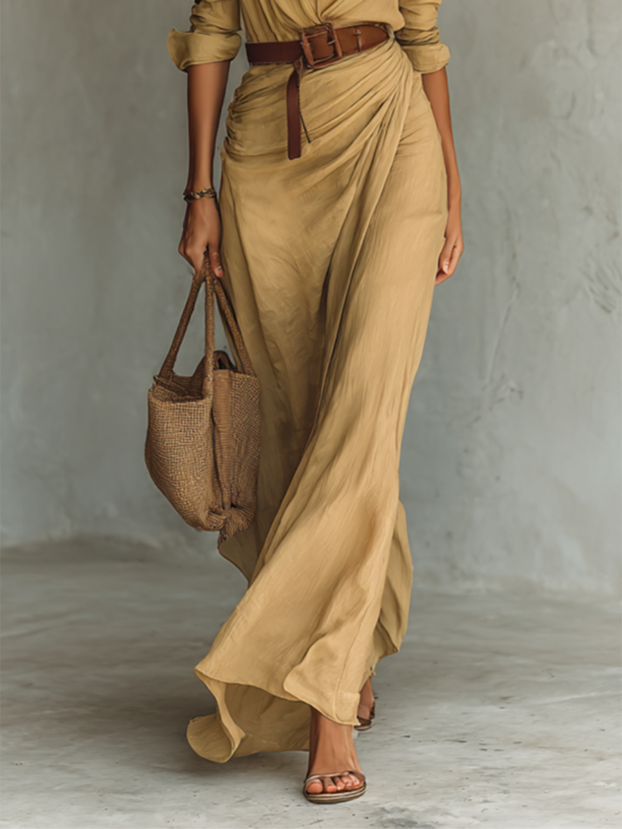 MAISON CHÉRIE | Vestido camisero maxi de mujer con cinturón