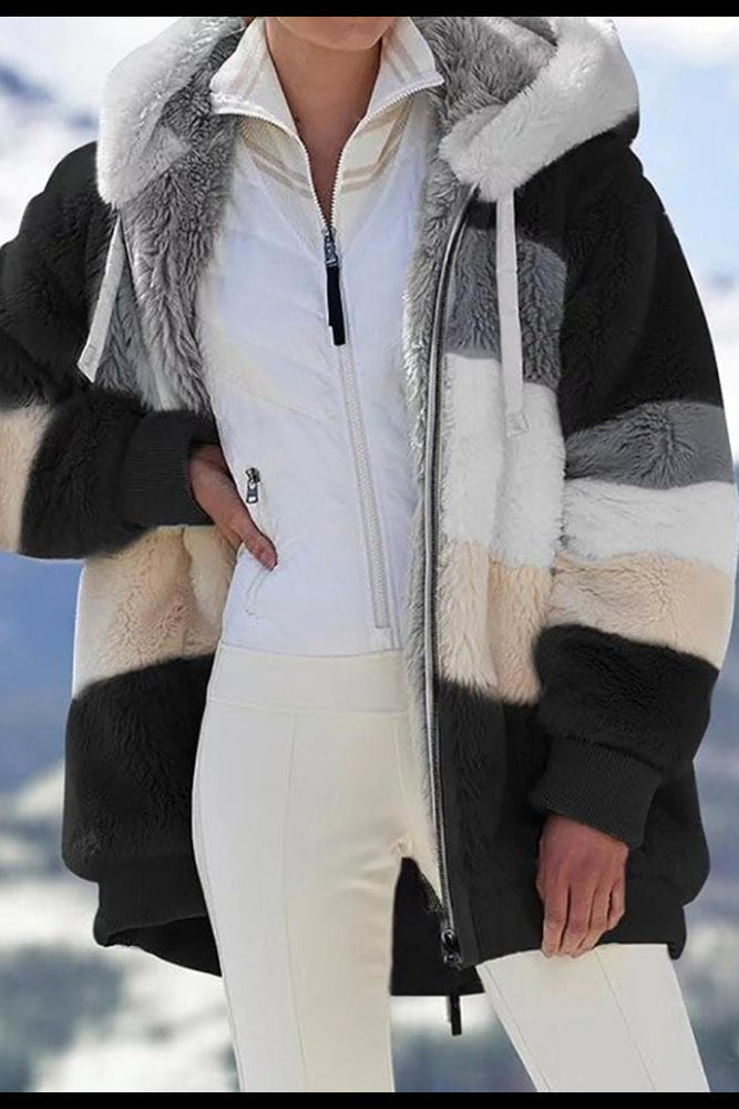 MAISON CHÉRIE | Chaqueta cálida mujer con capucha y bloques de color