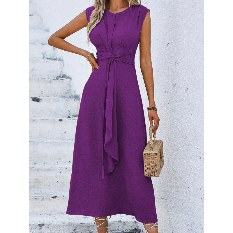 MAISON CHÉRIE | Vestido largo para mujer con cintura drapeada y diseño sin mangas