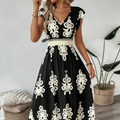 MAISON CHÉRIE | Vestido largo para mujer con estampado barroco y escote en V