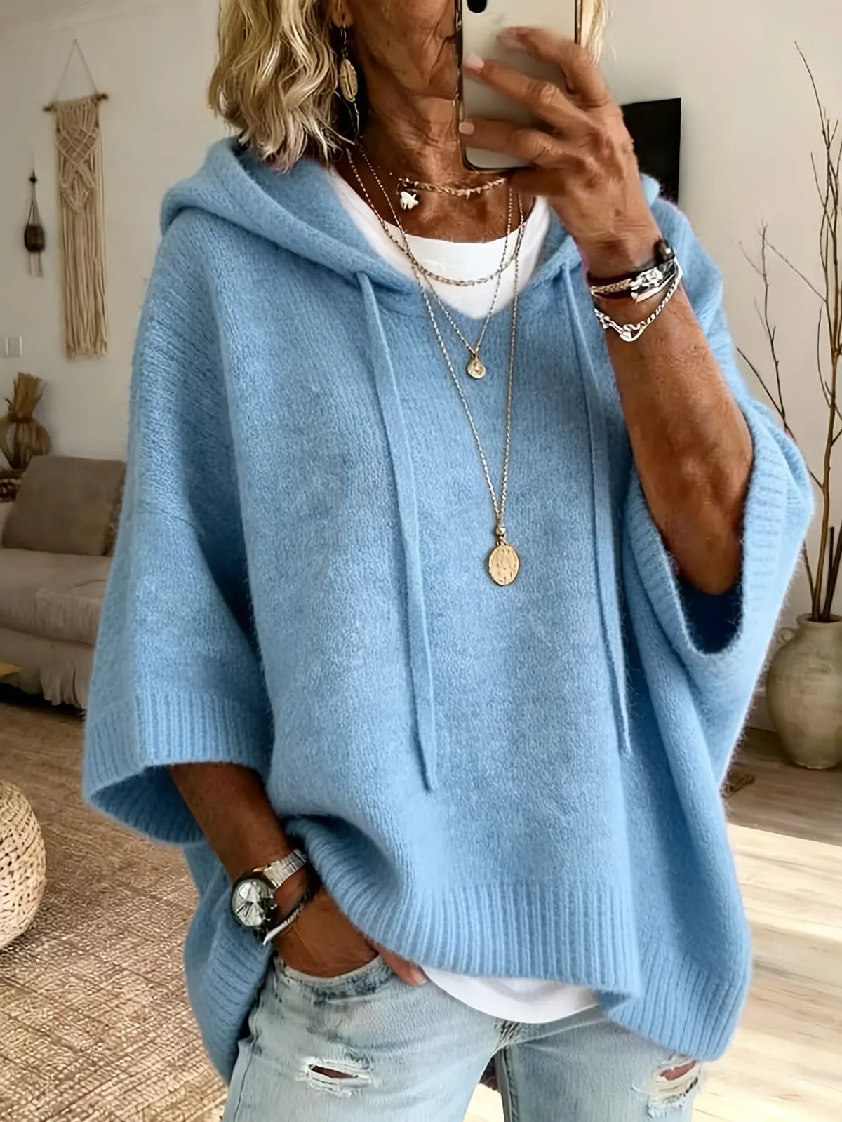 MAISON CHÉRIE | Sudadera oversize con capucha para mujer de punto suave casual