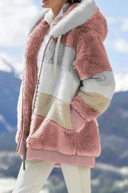MAISON CHÉRIE | Chaqueta cálida mujer con capucha y bloques de color