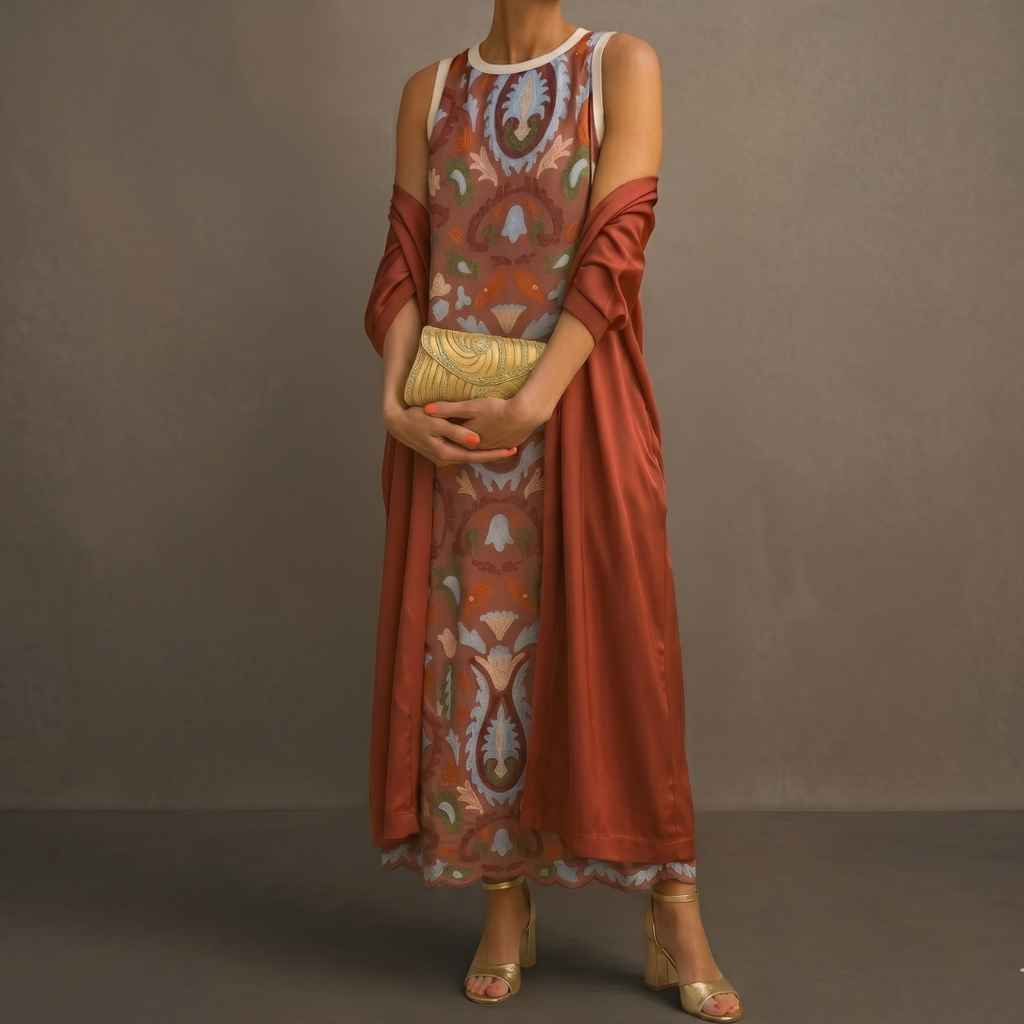 MAISON CHÉRIE | Conjunto de vestido largo para mujer con chaleco abierto a juego