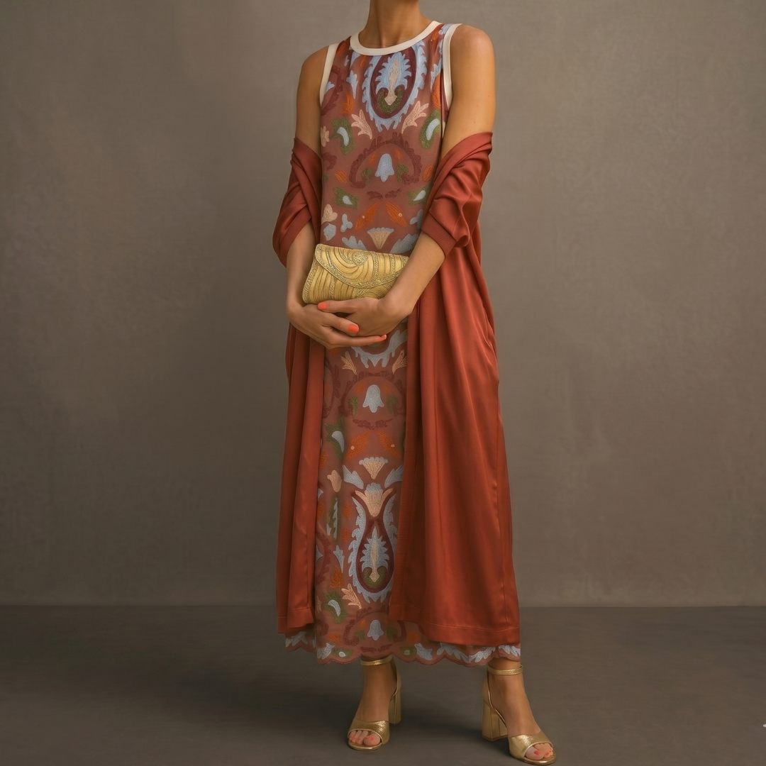 MAISON CHÉRIE | Conjunto de vestido largo para mujer con chaleco abierto a juego